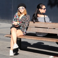 Candid sexy girls in skirts and dresses in public candidsexystreet_26637262399_Blonde & brunette back to back on a bench.jpg