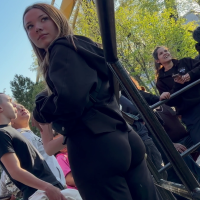 Beautiful blonde teen with bubble butt jiggling in black flare pants img_0036099.png