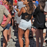 Thick booty Latina babe in denim shorts with vpl Thick booty in shorts