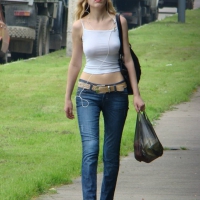 Braless blonde with nice tits in white shirt Braless blonde pokies