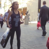 Petite girl in see through leggings