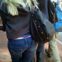 Blonde in jeans with whale tail