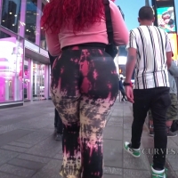 Black booty in patterned leggings