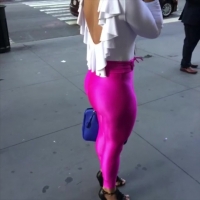 Shiny pink pants booty