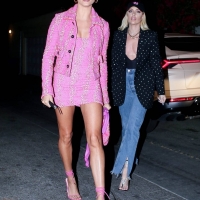Hailey Bieber having a night out in a pink skirt in West Hollywood 11.jpg