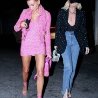 Hailey Bieber having a night out in a pink skirt in West Hollywood 19.jpg