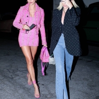 Hailey Bieber having a night out in a pink skirt in West Hollywood 40.jpg