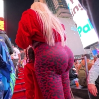Wobbly milf in red