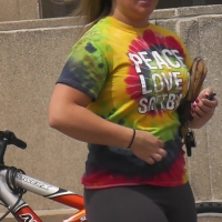 Blonde with big ass in leggings