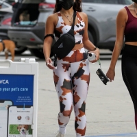 Vanessa Hudgens in cow-print crop top and leggings with GG Magree in Los Angeles 13.jpg