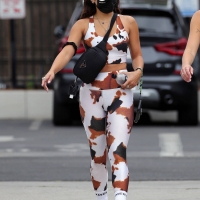 Vanessa Hudgens in cow-print crop top and leggings with GG Magree in Los Angeles 14.jpg