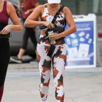 Vanessa Hudgens in cow-print crop top and leggings with GG Magree in Los Angeles 12.jpg