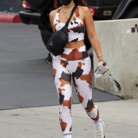 Vanessa Hudgens in cow-print crop top and leggings with GG Magree in Los Angeles 17.jpg