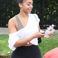 Lori Harvey candid looking sexy in leggings and a sports bra after pilates 19.jpg