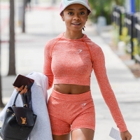 Skai Jackson on her way to dance practice in peach shorts Skai-Jackson---Seen-at-the-gym-in-West-Hollywood-01.jpg