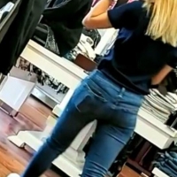 Skinny candid blonde employee in tight jeans 67873077.jpg