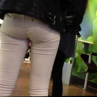 Brunette ass in white jeans