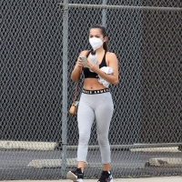 Isabela Merced leaving the gym in LA in grey leggings 02.jpg