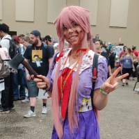 Hot Yuno Gasai cosplay babe gets upskirted revealing her sexy ass and thong Face.PNG