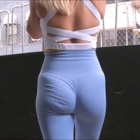 Sexy candid blonde babe with a nice ass and slight camel toe in baby blue leggings Screenshot (7065).jpg