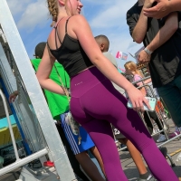 Pretty candid blonde teen with ...