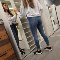 Brunette in tight jeans