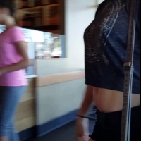 White girl in shorts