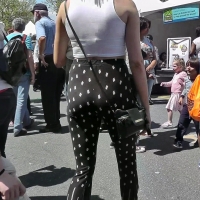 Blonde in flared leggings