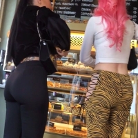 Sexy candid pink haired girl with a nice ass in patterned leggings and her bonus sexy friend in leggings sa40.jpeg