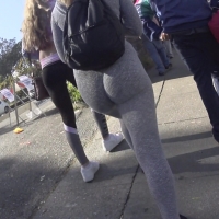 Jiggly blonde ass in grey