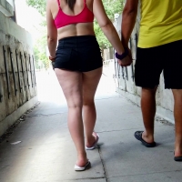 Thick chick in black shorts