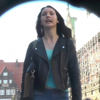 Skinny brunette teen with vpl in shorts