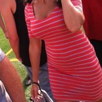 Candid busty brunette babe in a skin tight skirt with great tits IMG_0624.JPG