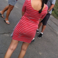 Candid busty brunette babe in a skin tight skirt with great tits IMG_0732.JPG