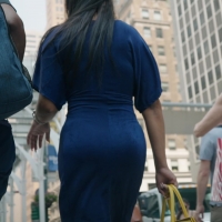 Curvy babe in blue dress