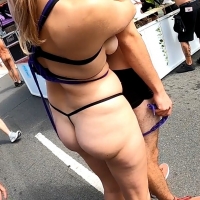 Hot blonde on a leash