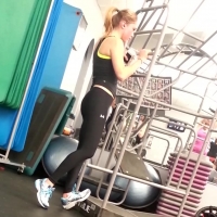 Hot blonde stretching
