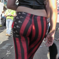 Rocker chick showing her thong