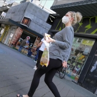 Candid blonde in leggings