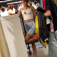 Braless cutie shopping in white top