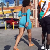 Sexy black babe in shorts