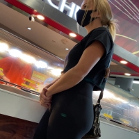 Beautiful blonde getting lunch