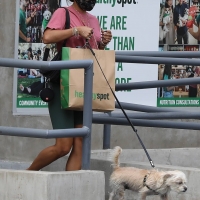 Vanessa Hudgens out with her dog in Hollywood in green spandex shorts 19.jpg