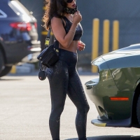 Vanessa Hudgens in snake skin patterned leggings outside a gym in Los Angeles 02.jpg