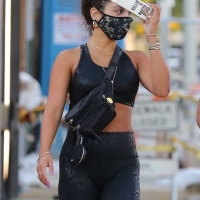 Vanessa Hudgens in snake skin patterned leggings outside a gym in Los Angeles 04.jpg