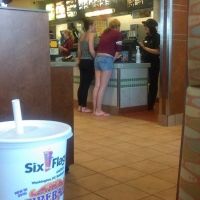 Sexy candid babe with a nice ass in leggings getting food with her friend in denim shorts 64383822.jpg