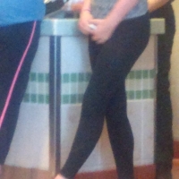 Sexy candid babe with a nice ass in leggings getting food with her friend in denim shorts 64383918.jpg