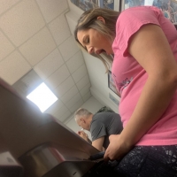 Cute candid college classmate in patterned leggings 65457346.jpg