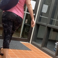 Cute candid college classmate in patterned leggings 65457359.jpg