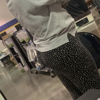 Candid big booty ebony milf shopping in black and white patterned leggings 65695629.jpg
